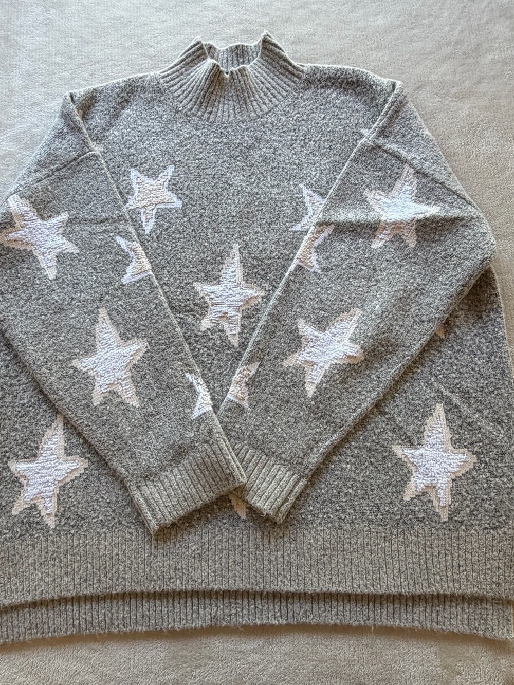 bobeau Cream Ribbed Knit Sweater with Logo Tag
